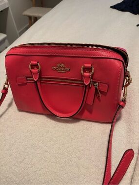 Coach Coral Pink Saffiano Satchel with Gold Hardware